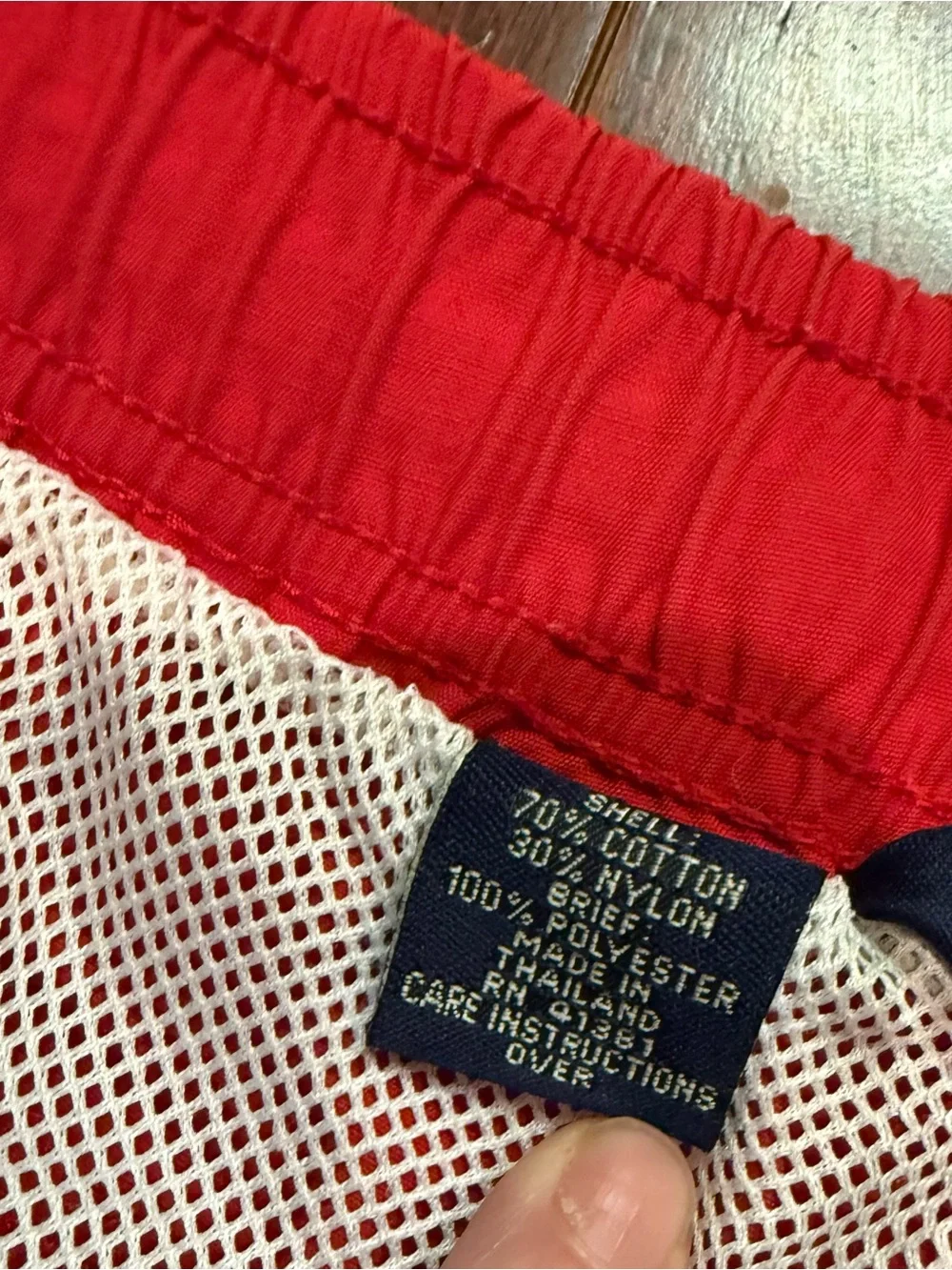 Vintage polo sport Men's Red Swim Trunks with Yellow Drawstring medium